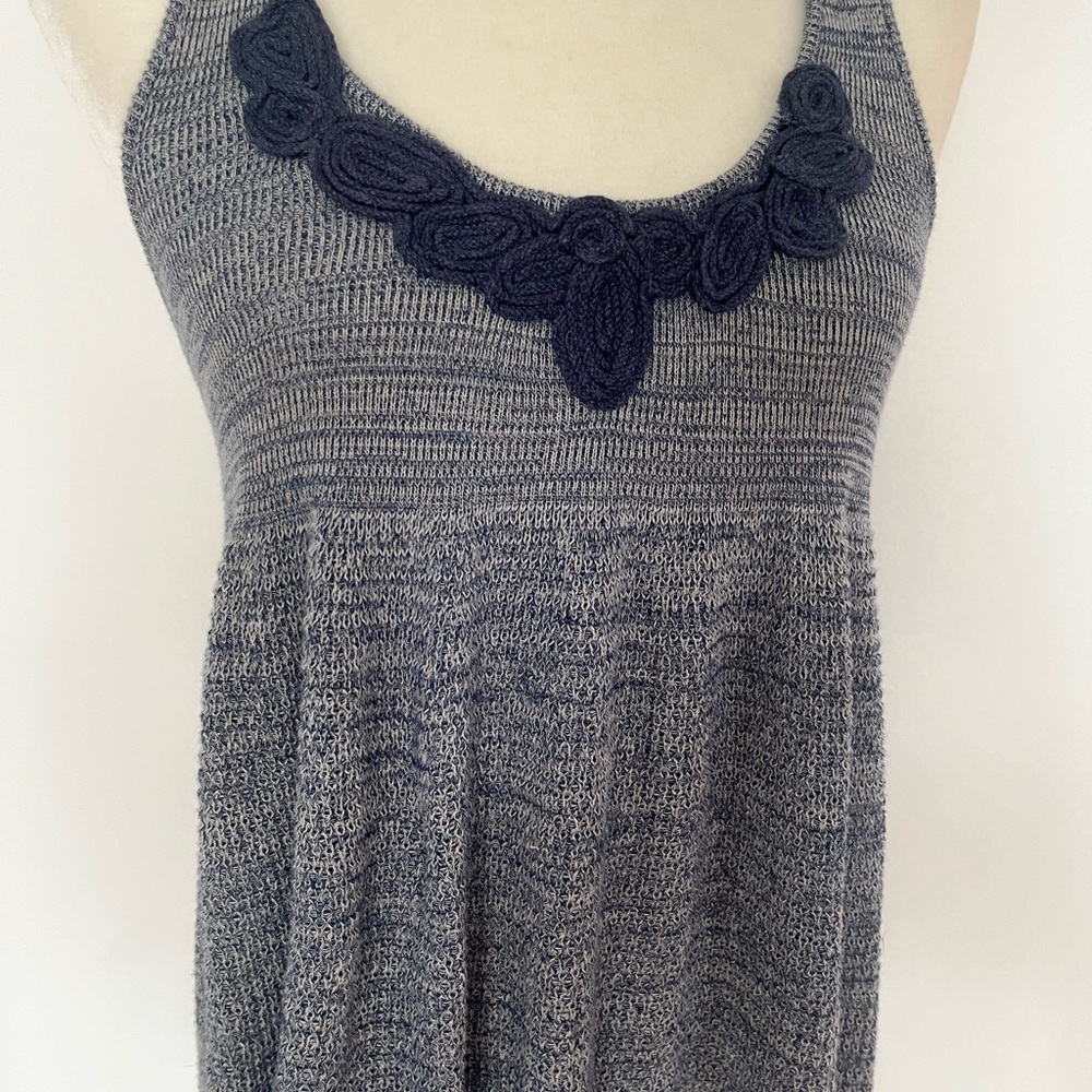 Free People Blue Tank with Navy Crochet Neckline